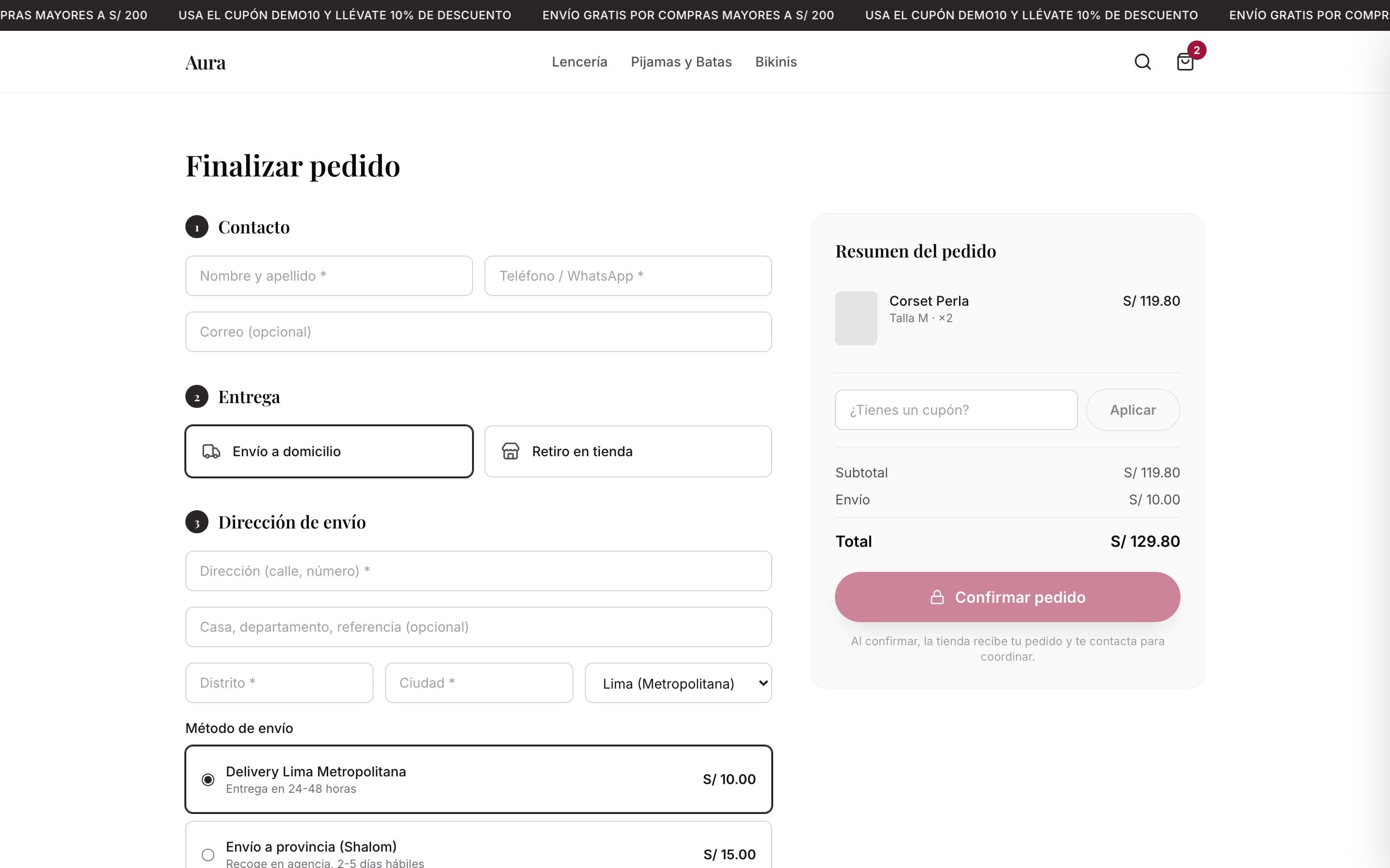 Checkout completo
